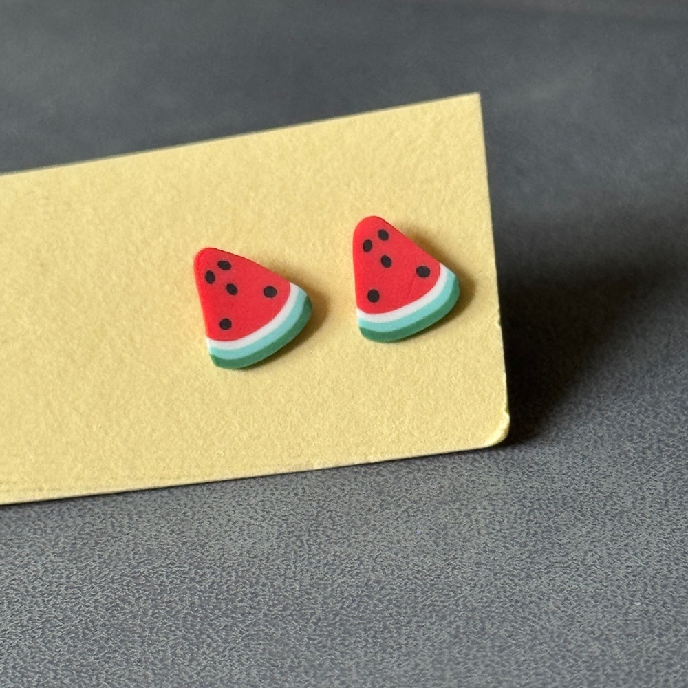 🍉 Watermelon Clay Slice stud Earrings